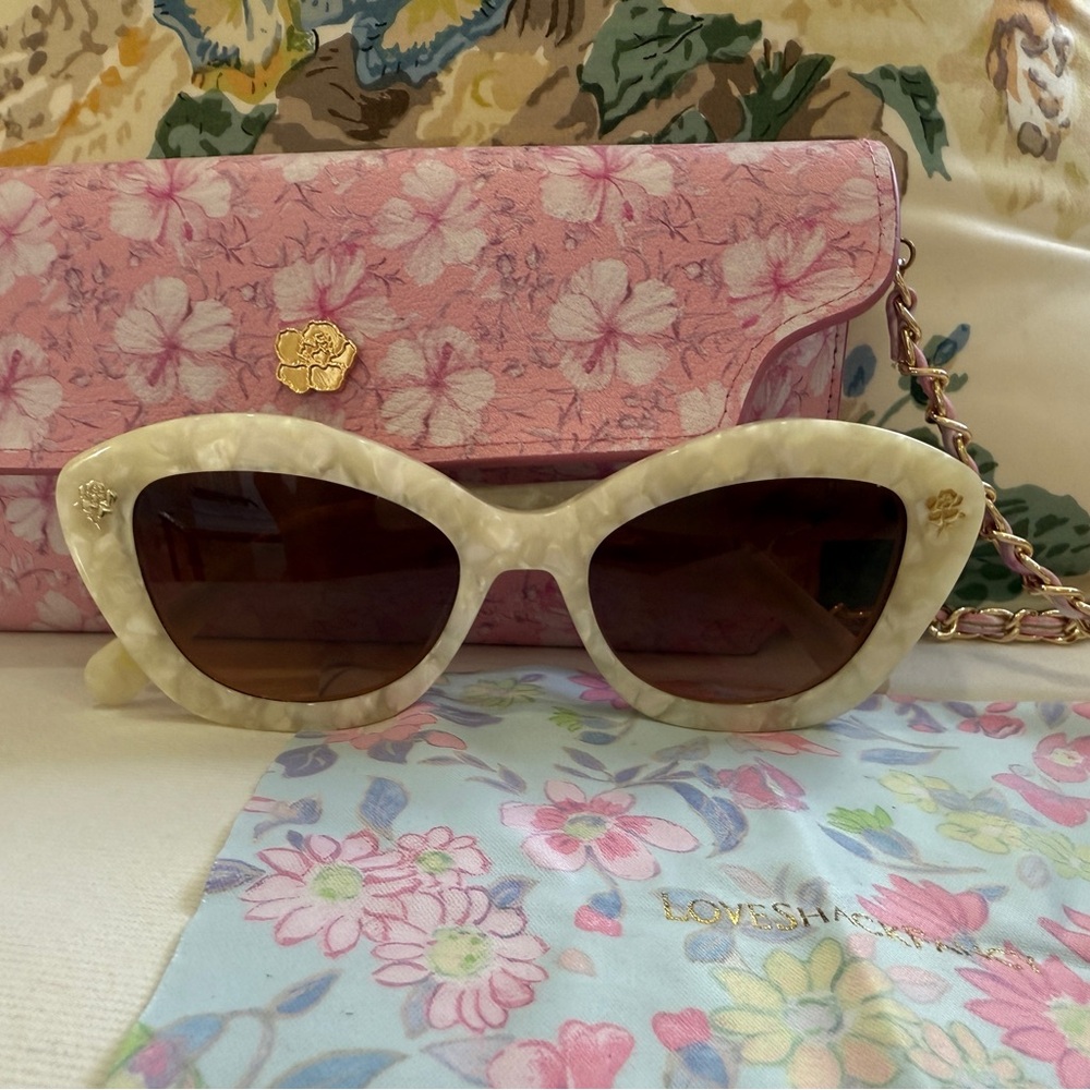 LoveShackFancy Pink and Cream Cat-Eye Sunglasses
